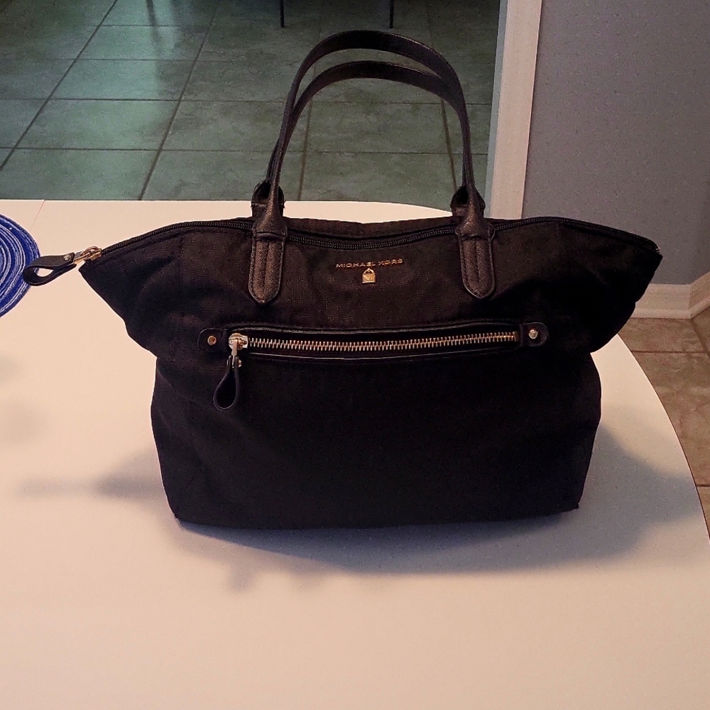 Michael Kors Black Nylon Kelsey MK Logo Tote